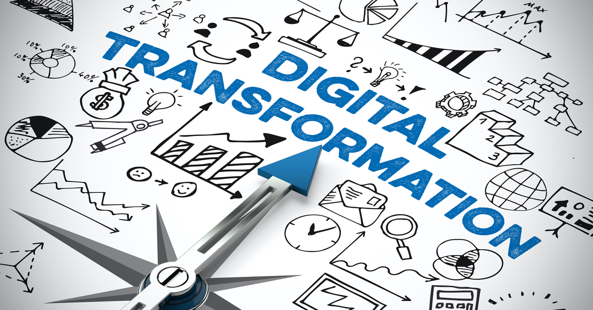 Digital Business Transformation concept with arrow of compass