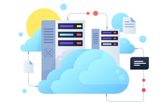 On-premises Object Storage Computer system using for cloud servers with sun. Concept digital documents and message using for modern connected pc technology
